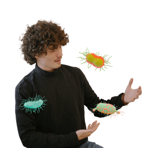 Arnaud avec des bactéries mangeuses de plastique